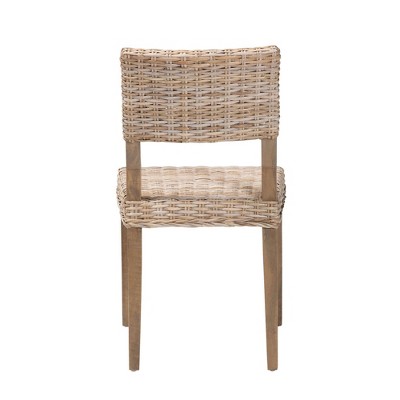 Gray Rattan and Mahogany Wood Dining Chair