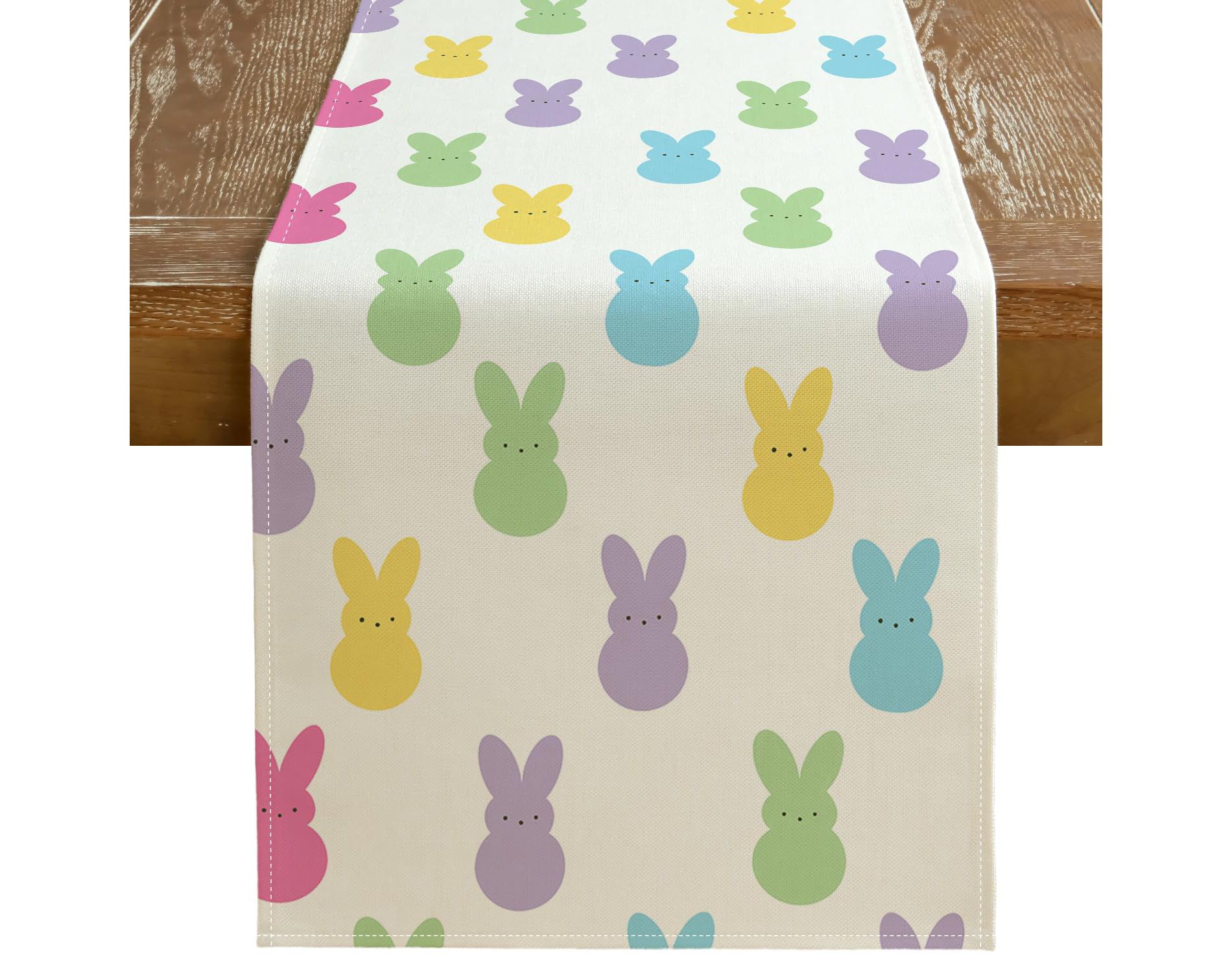 Easter Table Runner 13 x 71 Inch, Colorful Bunny Decorative Rustic Holiday Spring Table Decoration