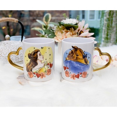 Disney Beauty and the Beast Ceramic Mug Set with Heart Handles