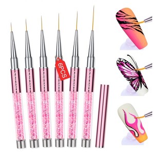 SAVILAND 6pcs Nail Art Liner Brushes Set: Nail Brush Gel Polish Painting Nail Art Design Brushes Pen with Crushed Diamond Rhinestone Handle (A-Pink) - 1 of 4