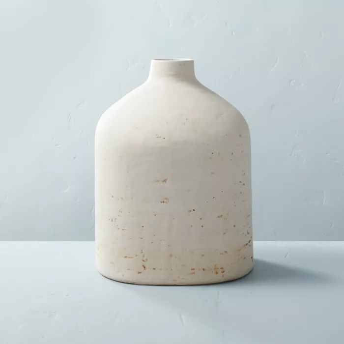 Distressed Ceramic Vase Natural White