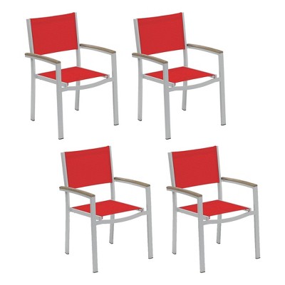 Travira 4pk Vintage Tekwood Armchairs with Red Sling - Oxford Garden
