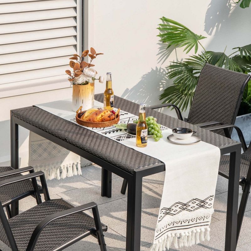 Costway Patio 48 Inch Wicker Dining Table for 6 Rectangular Table with Rattan Tabletop, 2 of 10