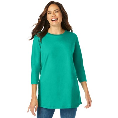 Woman Within Plus Size Perfect Three-Quarter Sleeve Crewneck Tee