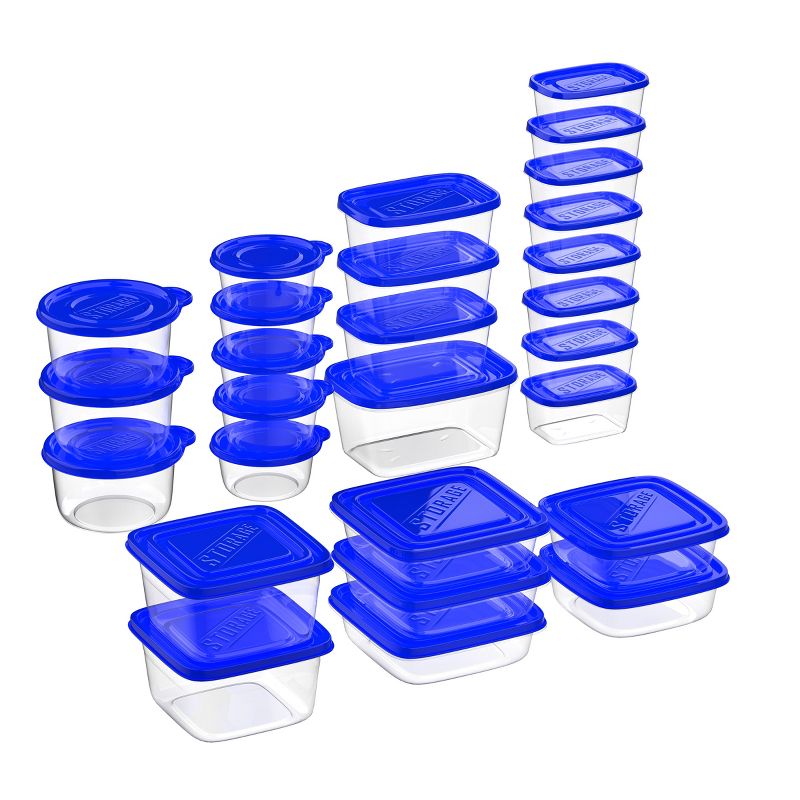 Hastings Home Food Storage Container Set - Clear With Blue Lids, 54 Pieces, 3 of 7