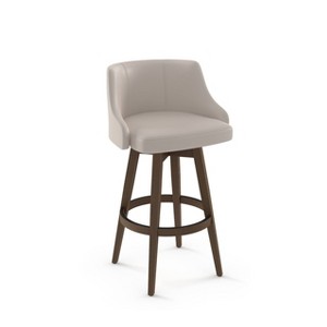 Nolan Swivel Counter Height Barstool Cream Faux Leather/Brown Wood - Amisco: Modern Upholstered, Footrest, 300 lbs Capacity - 1 of 4