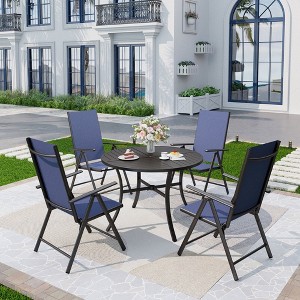 Captiva Designs 5pc Patio Dining Set Steel Frame Table with Umbrella Hole & Textilene Reclining Foldable Chairs - 1 of 4