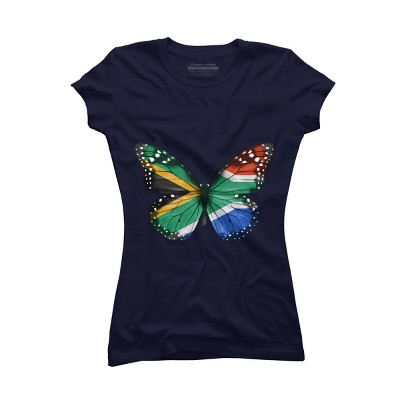 Junior's Design By Humans Butterfly Flag Of South Africa By GiftsIdeas T-Shirt