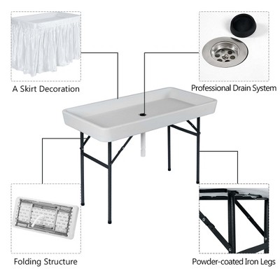 White Polyethylene and Iron 4-Foot Folding Ice Cooler Table