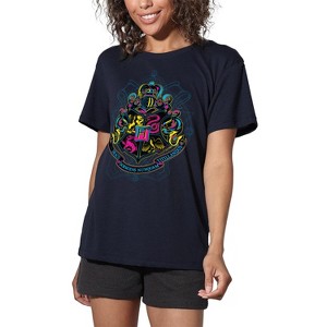 Harry Potter Neon Hogwarts Shield With Motto Women's Loose T-Shirt - 1 of 4