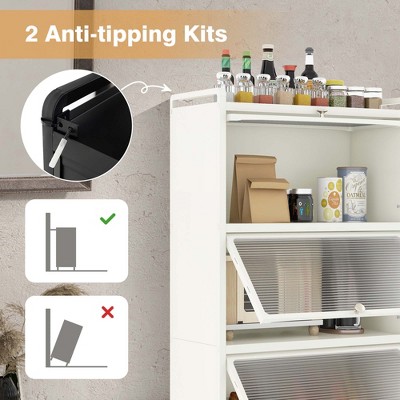 White 5-Tier Metal Kitchen Baker's Rack with Flip-Up Doors