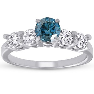 Pompeii3 1 1/2ct Blue & White Diamond Engagement Ring 14k White Gold - 1 of 4