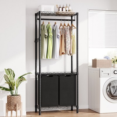 Whizmax Garment Rack Heavy Duty Clothes Rack For Hanging Clothes Capacity With Laundry Sorter 2 Section Bedroom Clothing Rack Freestanding Black Target