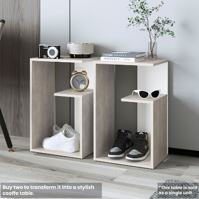 Vynxaria Modern 3-Tier Side Table, Concrete Gray & White Finish, 15.7"W x 18"D x 25"H