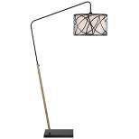 Franklin Iron Works Bramble Modern Industrial 71" Tall Arc Floor Lamp Matte Black Faux Wood Up Down Metal Cage Off-White Shade Living Room