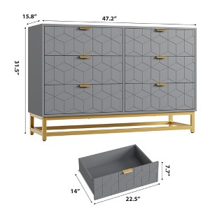 White 6-Drawer Dresser with Gold Handles - Modern Wood Chest for Bedroom, Closet & Nightstand Use - 1 of 4