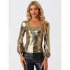Allegra K Women's Scoop Neck Lantern Sleeve Shiny Metallic Glitter Tops - 4 of 4