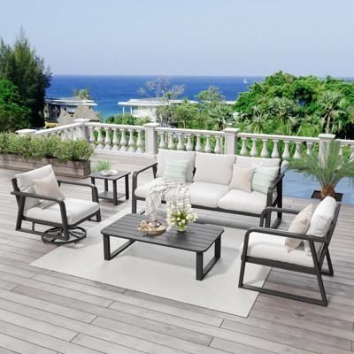 SUGOLD 5-Piece Aluminum Patio Conversation Set with Coffee Table and Swivel Chairs