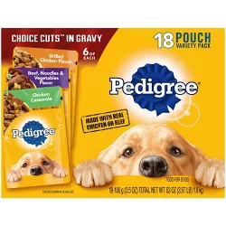 Pedigree Pouch Choice Cuts In Gravy Wet Dog Food Grilled Chicken, Beef & Chicken Casserole - 3.5oz/18ct Variety Pack