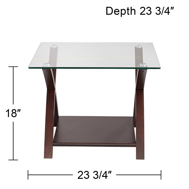 Elm Lane Ashton Modern Espresso Wood Square Accent Side End Table 23 3/4" Wide with Shelf Brown Clear Glass Tabletop for Living Room Bedroom Entryway, 4 of 10