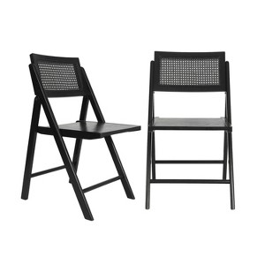 Emma and Oliver Set of 2 Cane Rattan Folding Chairs with Solid Wood Frames and Seats and Breathable Woven Rattan Backrest - 1 of 4