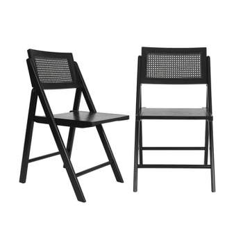 Emma and Oliver Set of 2 Cane Rattan Folding Chairs with Solid Wood Frames and Seats and Breathable Woven Rattan Backrest