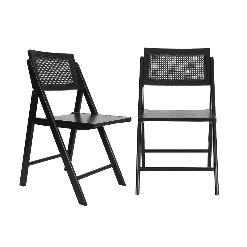 Emma and Oliver Set of 2 Cane Rattan Folding Chairs with Solid Wood Frames and Seats and Breathable Woven Rattan Backrest, 1 of 12