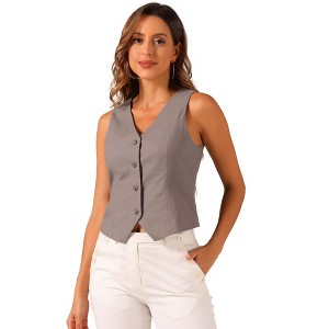INSPIRE CHIC Women's Fashion Sleeveless Button Down V Neck Crop Summer Vest - 1 of 4