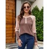 Women’s Waffle Knit Tunic Tops Color Block Long Sleeve Button Up Crew Neck Henley Shirts - 4 of 4