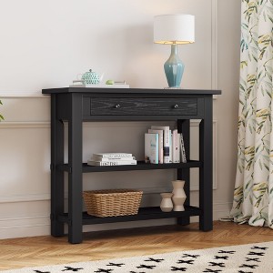 Retro Console Table with Drawer & Two Sturdy Shelves - Ideal for Entryway & Living Room - 1 of 4