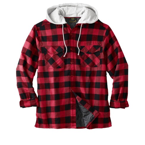 Men's Plus Size Plaid Drawstring Hooded Long Sleeve Shirt,6XL