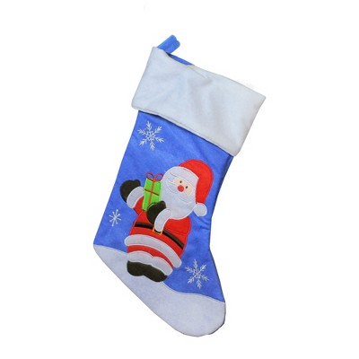 Northlight 15" Blue and Red Santa Claus with Gift Christmas Stocking