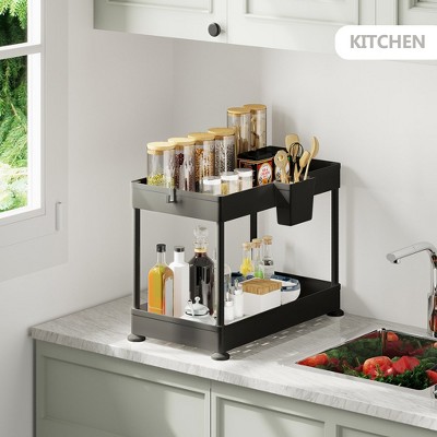 StorageBud Non-Slip Grip Kitchen Under Sink Organizer - Bathroom Cabinet Organizer with Side Caddy
