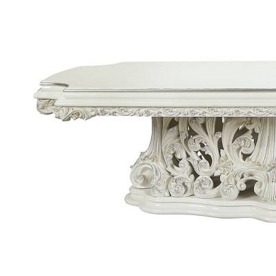 Adara Antique White Carved Wood Extendable Dining Table