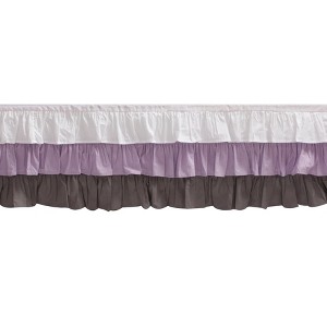  Bacati - 3 Layer Ruffled Crib/Toddler Bed Skirt - White/Lilac/Gray - 1 of 4