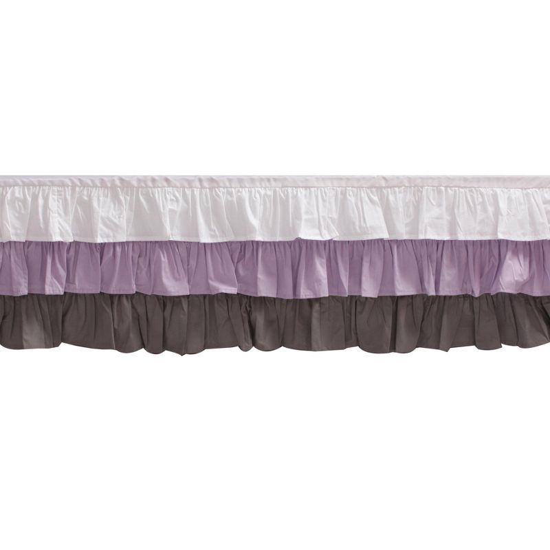  Bacati - 3 Layer Ruffled Crib/Toddler Bed Skirt - White/Lilac/Gray, 1 of 7