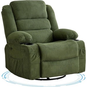 360° Swivel Recliner Chair, 3-Position Manual Recline Lounge Chair with Cup Holders & Side Pockets, Overstuffed Corduroy Fabric, Green - 1 of 4