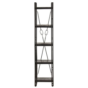 vidaXL 5-Tier Bookcase - 15.7"x11.8"x70.9" - Solid Rough Mango Wood Shelves with Powder-Coated Steel Frame - Black Industrial Style Furniture - 1 of 4