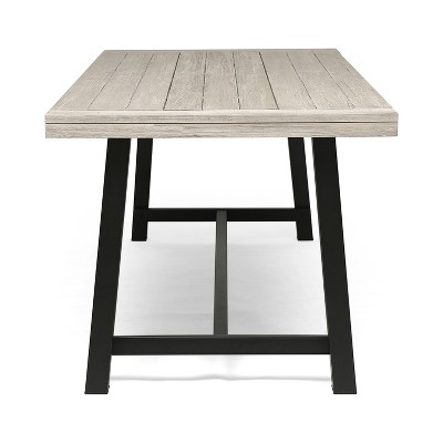 Sleek Acacia Wood & Metal Frame Outdoor Dining Table, Light Gray/Black
