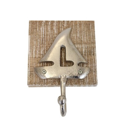 Beachcombers 7" WOOD/METAL SAILBOAT WALL HOOK