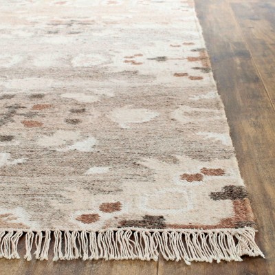 Gray and Multi 7' Square Handmade Wool Kilim Rug