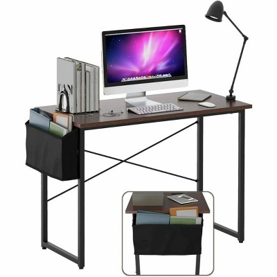 Costway 40''Modern Computer Desk Study Writing Table w/ Storage Bag Black/Coffee/Brown