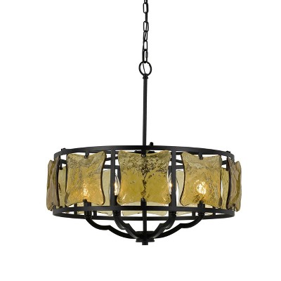 (23.5" x 23.5") 6 Light Ravenna Forged Iron Chandelier with Hand Crafted Gold Glass Black - Cal Lighting