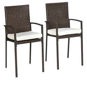 20.8"2 Piece PE Rattan Outdoor Dining Chairs with Cushion, Patio Wicker Dining Chair Set with Backrest, Armrests for Patio - 1 of 4