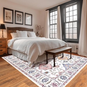 LOVEVOOK 5x7 ft Vintage Area Rugs for Living Room, Non-Slip Bedroom Floral Rug, Modern Oushak Carpet Machine Washable Rugs for Office Dining Room - 1 of 4