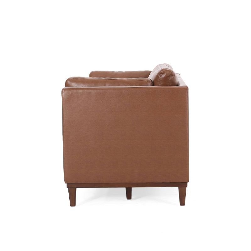 Warbler Contemporary Faux Leather Upholstered 3 Seater Sofa Cognac Brown/Espresso - Christopher Knight Home, 4 of 11
