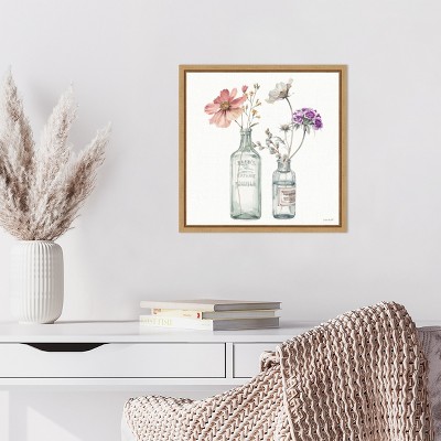 Lisa Audit Floral Watercolor Print on Canvas with Maple Frame