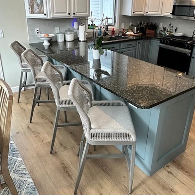 PURPLE LEAF Bar Stools Set of 2 Height Metal Bar Chairs with Back Modern Aluminum Tall Comfy Wicker Woven Boho Barstools Garden Pool Patio Outdoor