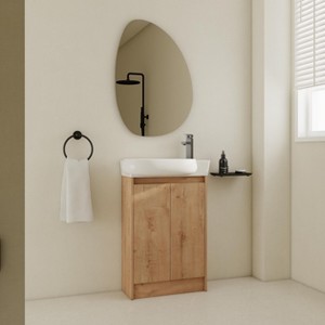 CAVINAS 16" Modern Bathroom Vanity Cabinet with Ceramic Sink,Freestanding Cabinet with Soft Close Doors for Bathroom,1.38"Pre-drilled Faucet - 1 of 4
