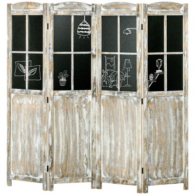 NicBex 5.6' Tall 4-panel Pegboard Display Room Divider Folding Privacy Screen Freestanding Wall Partition with Black Boards for Home & Office